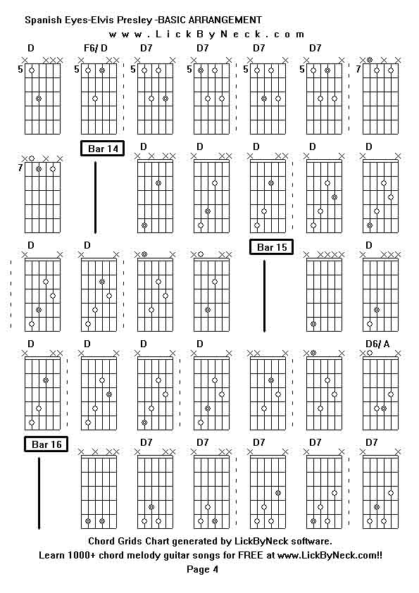 Chord Grids Chart of chord melody fingerstyle guitar song-Spanish Eyes-Elvis Presley -BASIC ARRANGEMENT,generated by LickByNeck software.